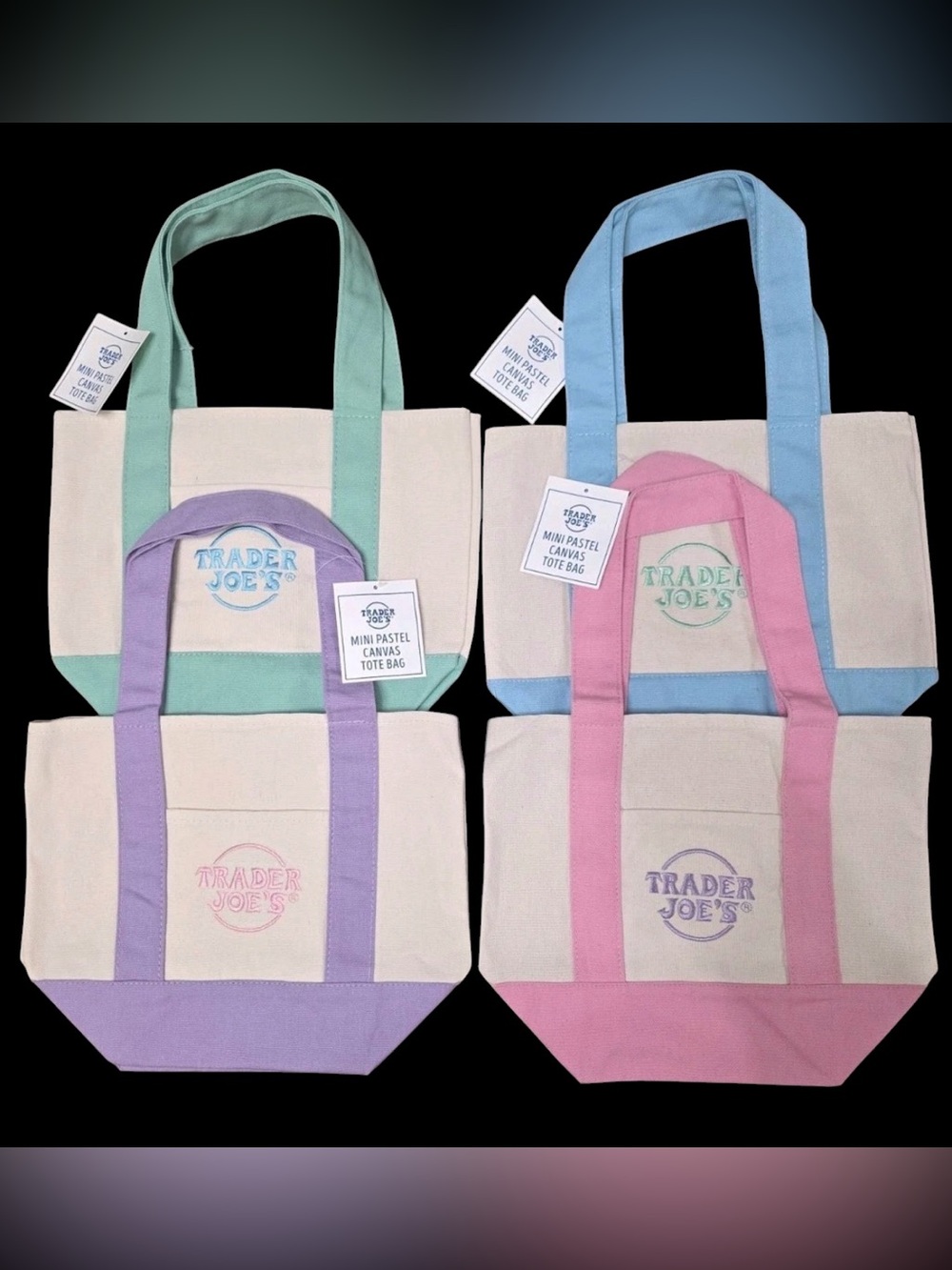 Trader Joes Pastel Mini Tote Bag Set of 4 - NWT